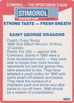 1990 Stimorol NRL #121 Crest - Dragons Back